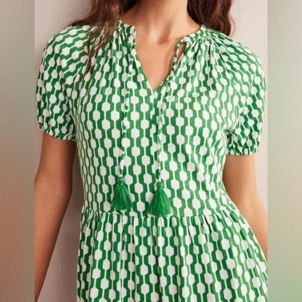Boden Green Geometric Print Short-Sleeve Dress - Picture 3 of 12